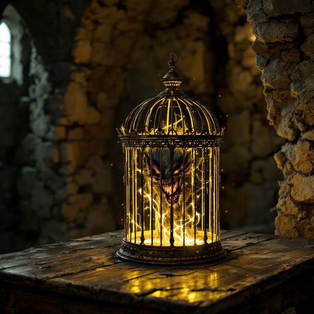 Ethereal Birdcage Traps Shadow Monster in Ruined Chamber