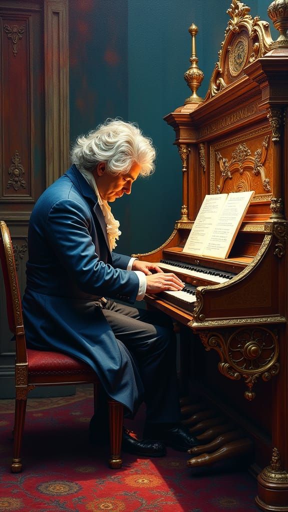 Beethoven Writing a Song while Sitting at a Ornate Organ Moe...