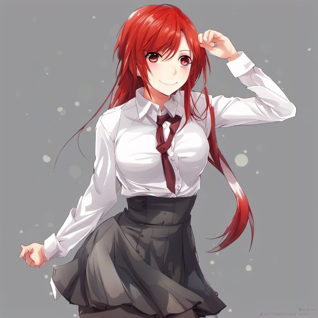 Red-Haired Girl in Anime Style