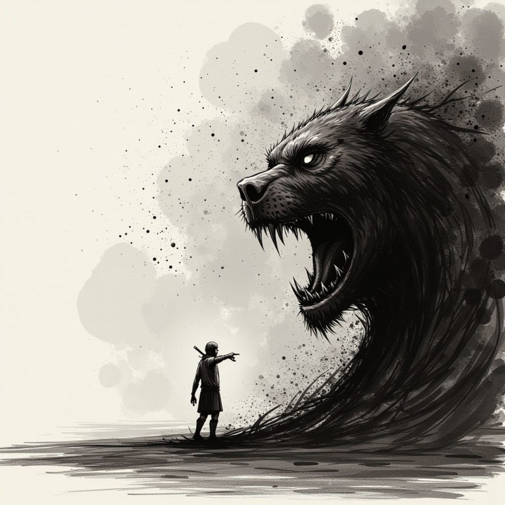 Ominous Sepia Ink Illustration of a Dark, Intricate Scene