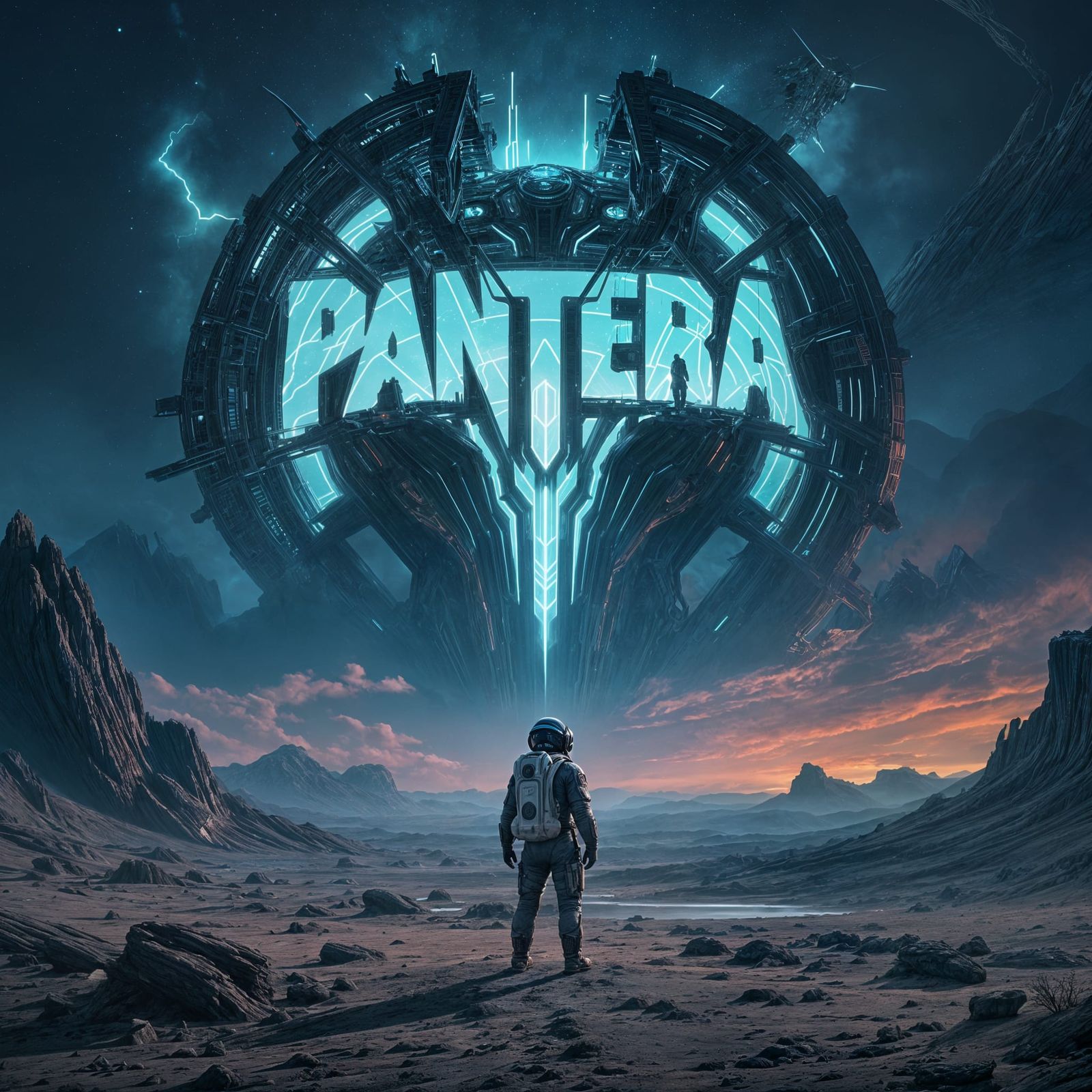 Astronaut and Biomechanical Logo in Dark Fantasy Style