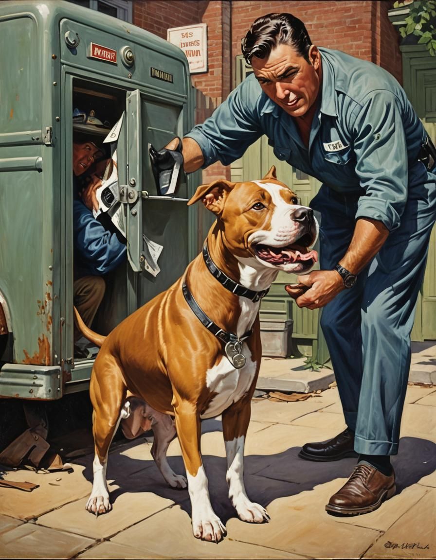 Pitbull's Unwelcome Advance: 1950s Adventure Art