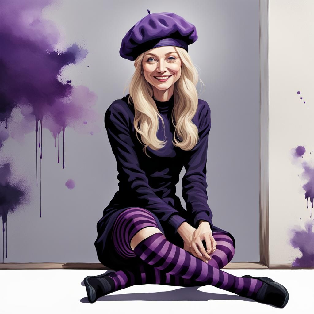Blonde Woman in Striped Tights: Detailed Matte Painting