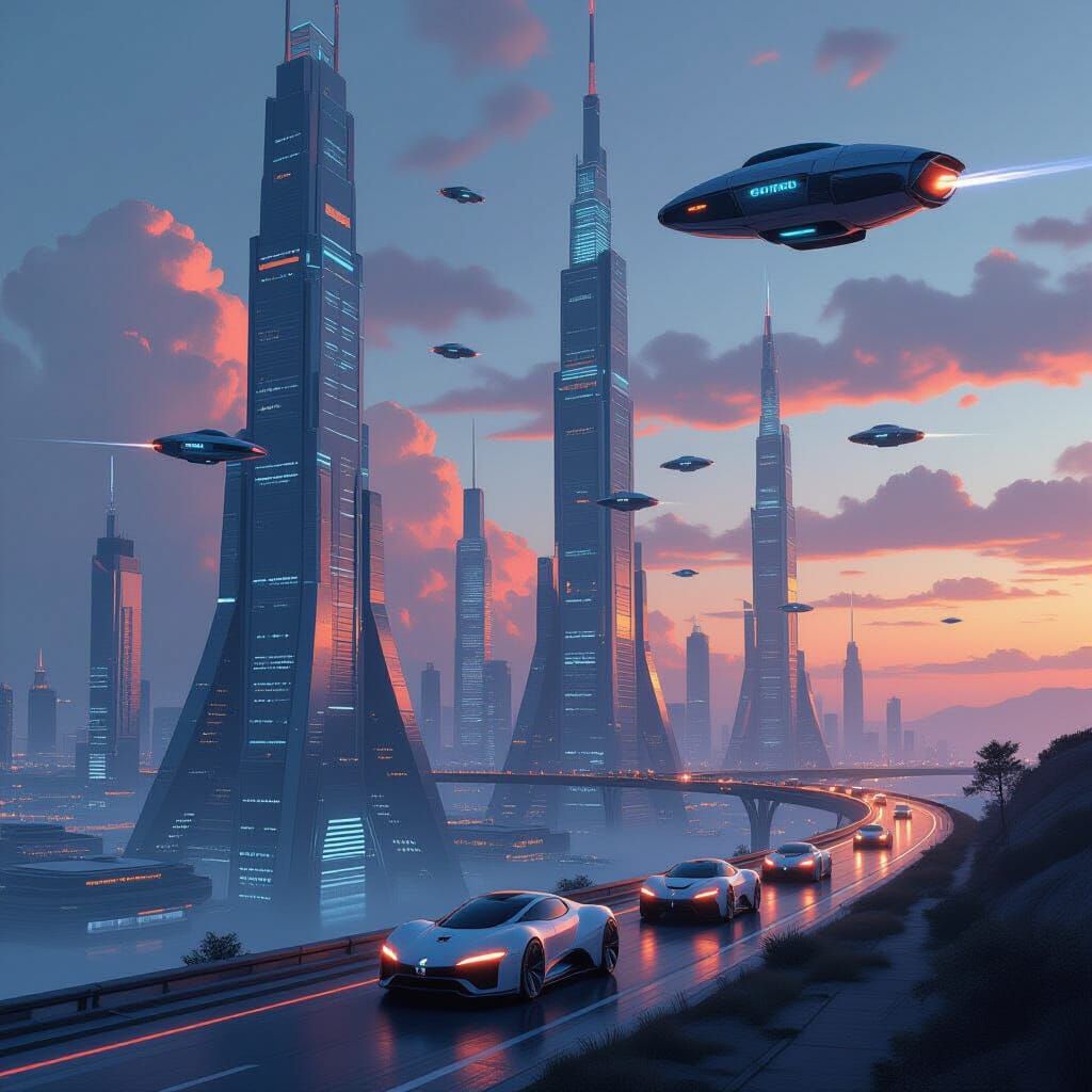 Futuristic Cityscape Inspired by Retro-Futurism