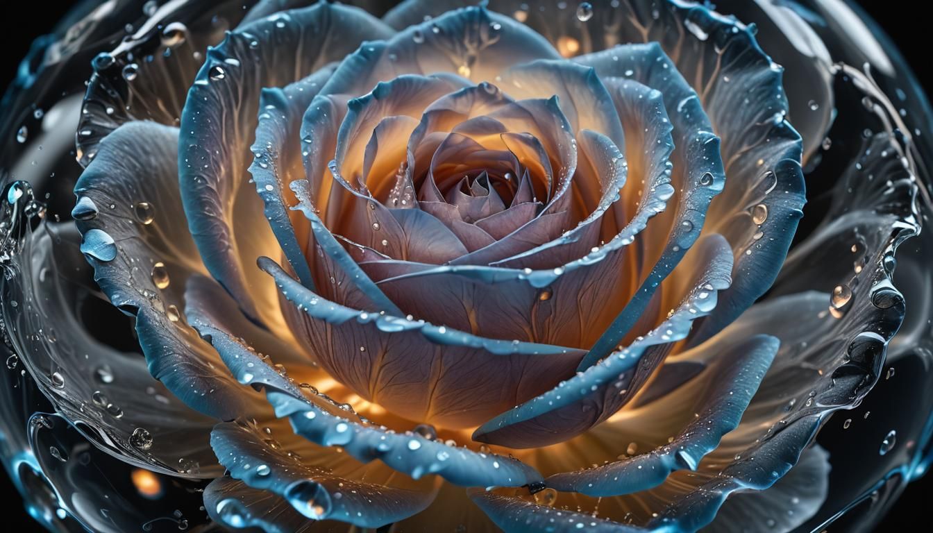 Blue Rose Engulfed in Blue Flames Macro Photograph