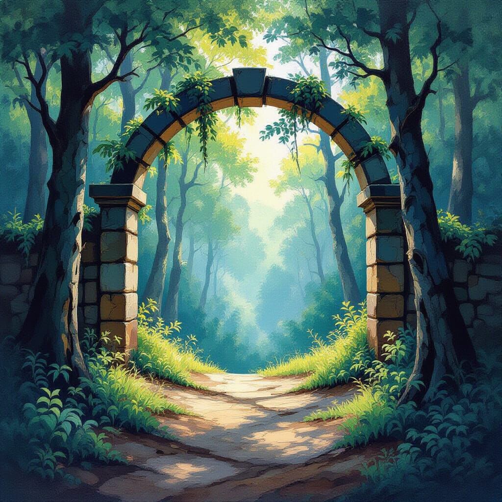 Forest Gateway to Another Realm in Gouache and Watercolor St...