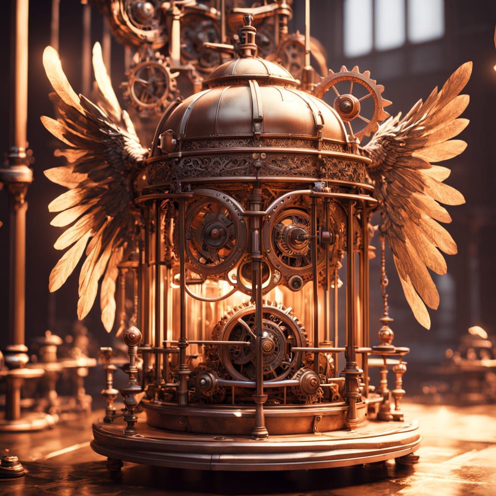Steampunk Mechanical Bird Escapes Ornate Cage