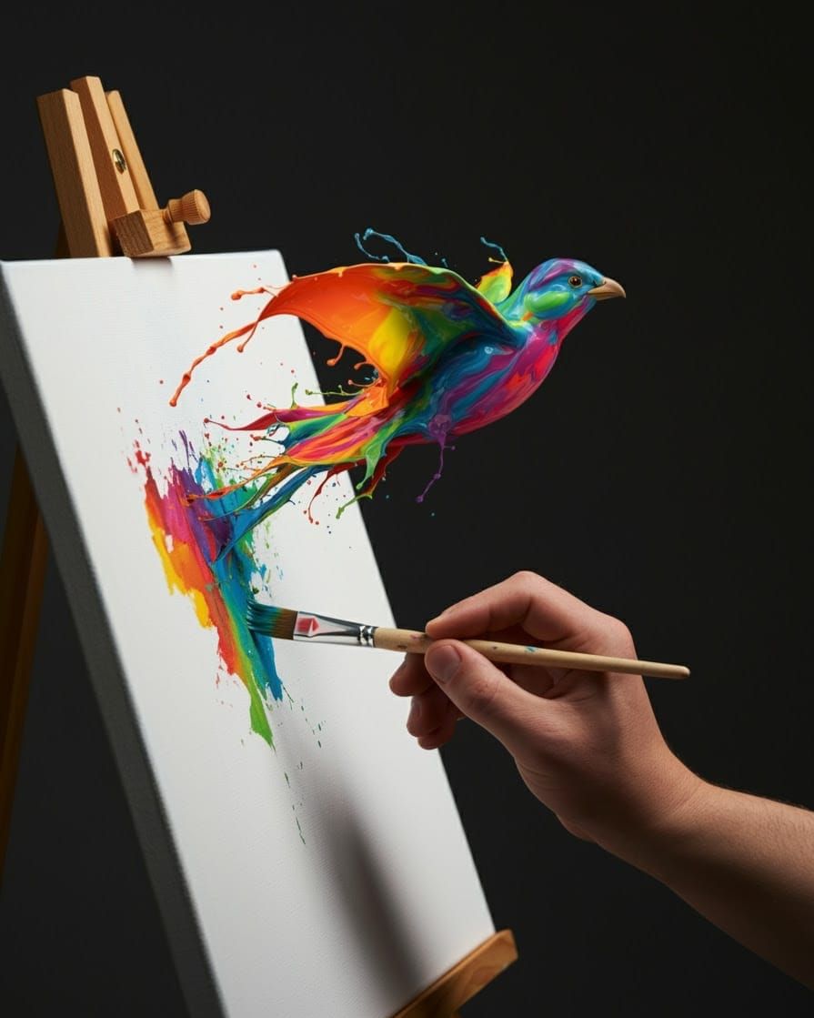 Vibrant Brushstrokes in Motion: A Surreal Rainbow Explosion
