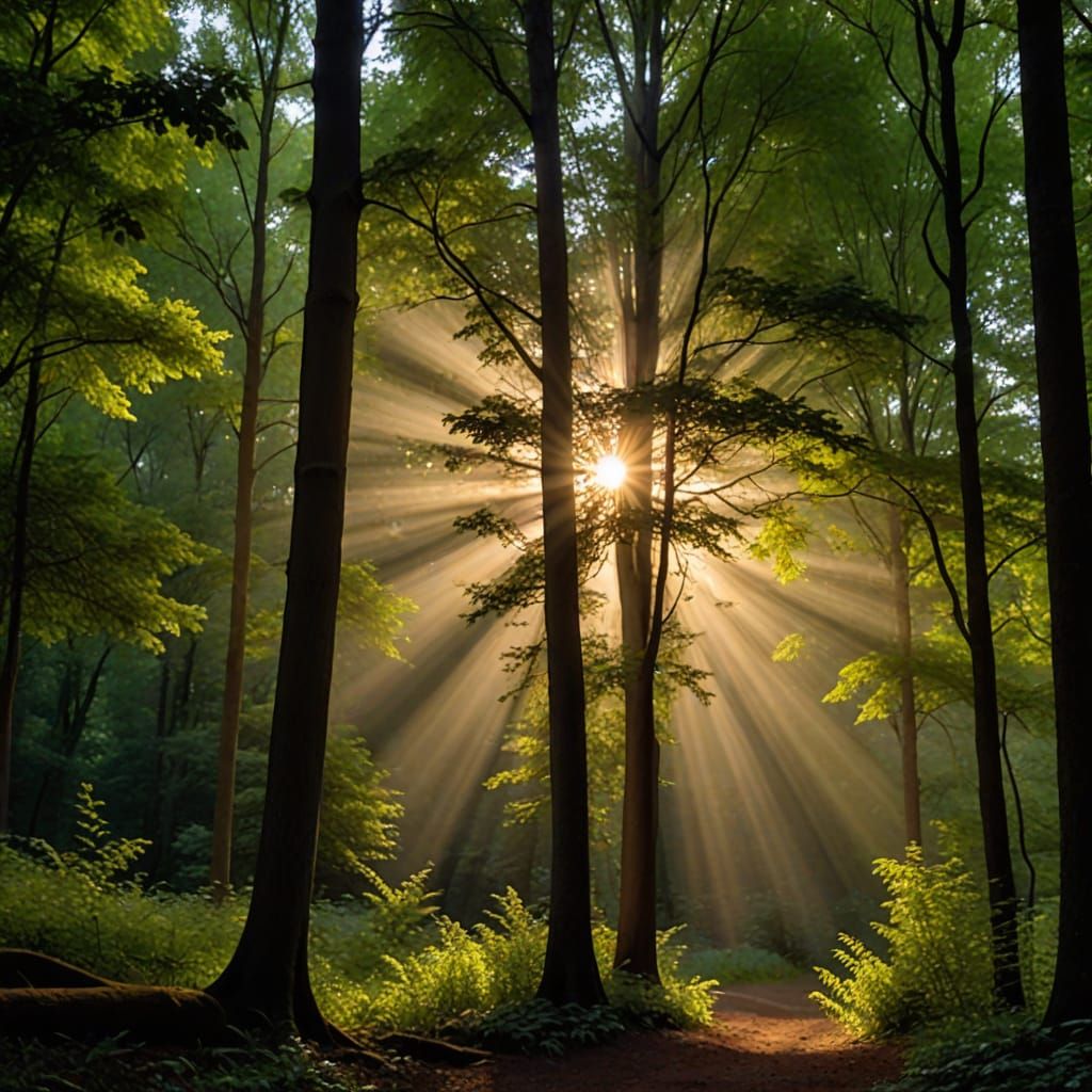 Crepuscular Rays Illuminate Forest Canopy