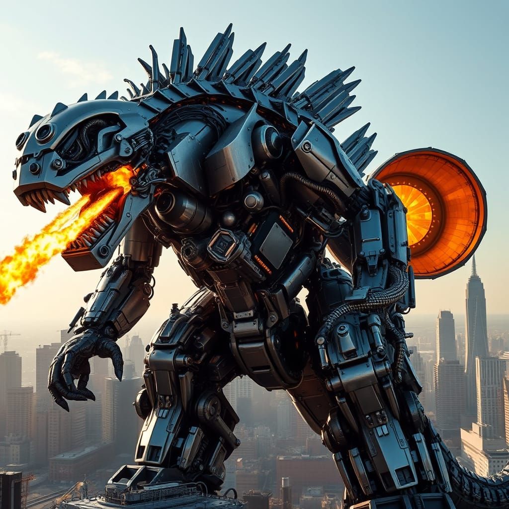 Cyberpunk Titan of Steel and Flame