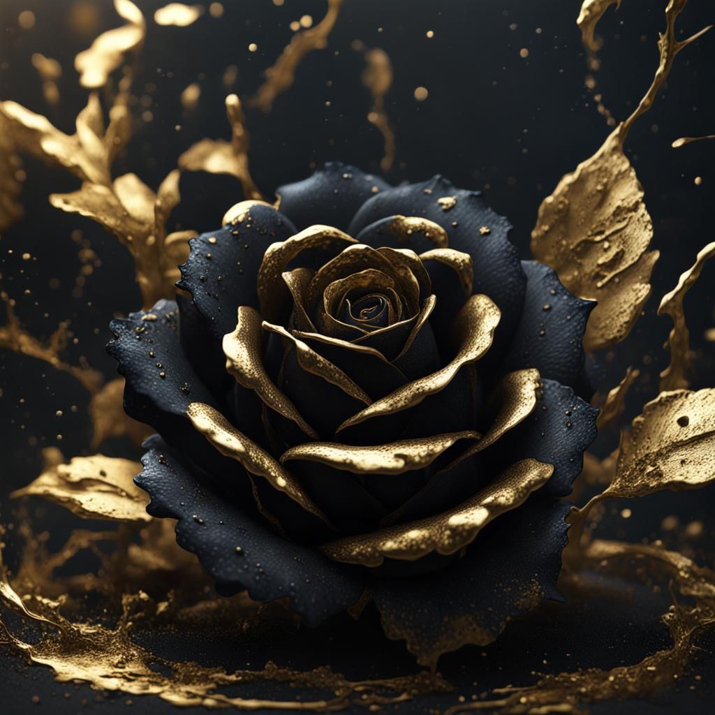 Black Roses with Gold Splatter Paint in Matte Style