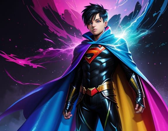 Child Superhero in Vibrant Splash Art Style