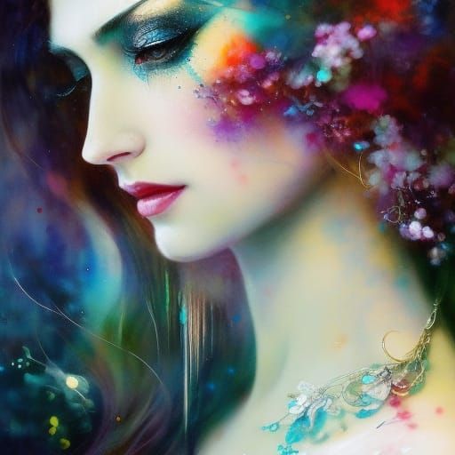 Radiant Sadness: Portrait in Art Nouveau Style