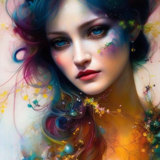 Radiant Portrait of a Teary Figure in Triadic Colors