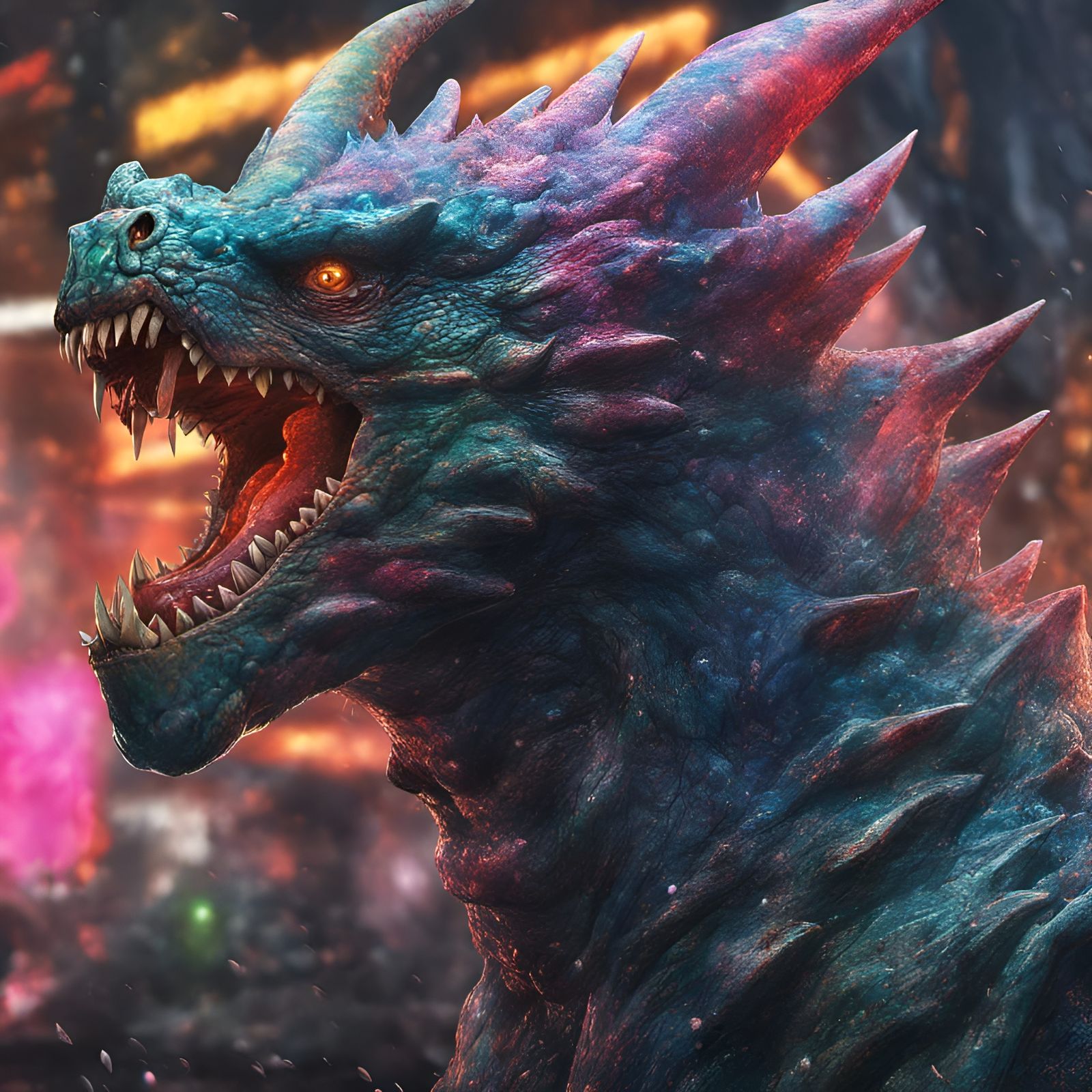 Hyperrealistic Kaiju Splash Art Concept