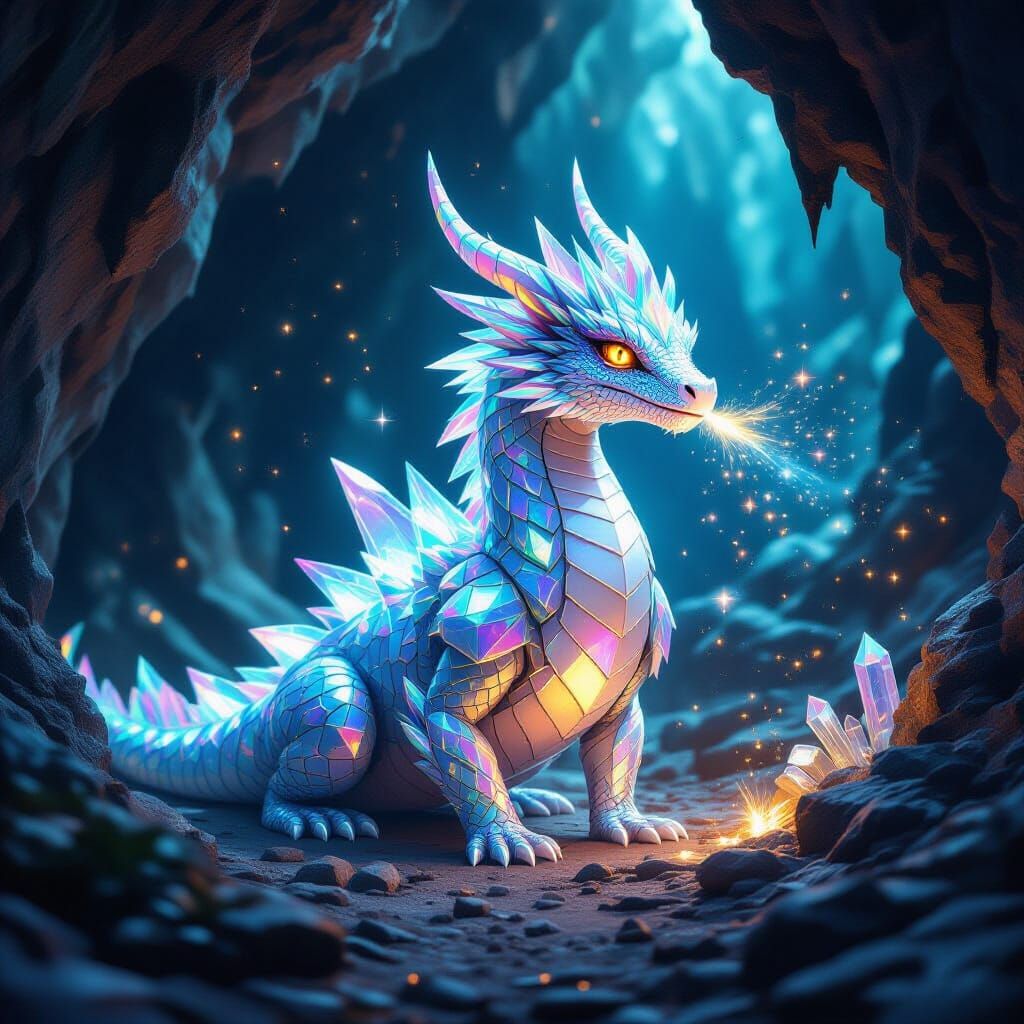 Underground Crystal Dragon in a Mystical Cave