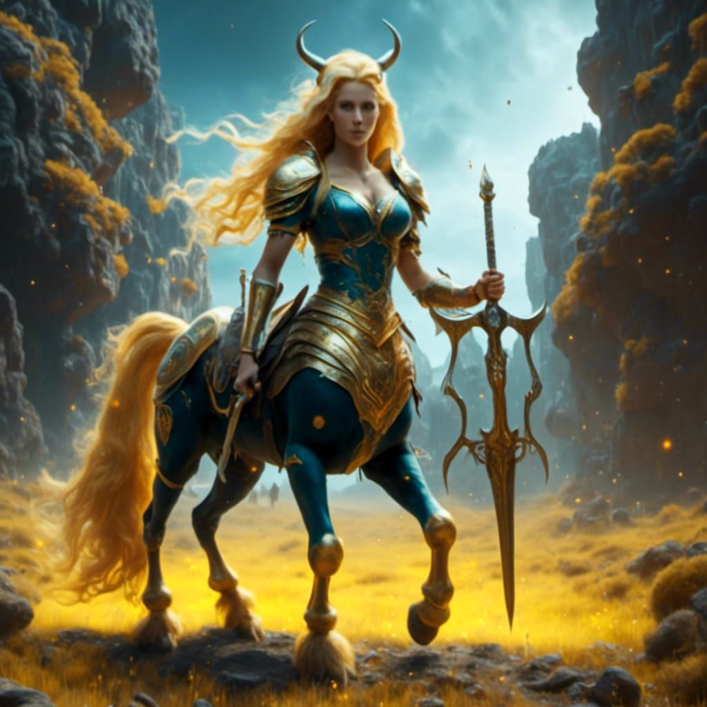 Female Centaur with Glowing Sword Digital Art