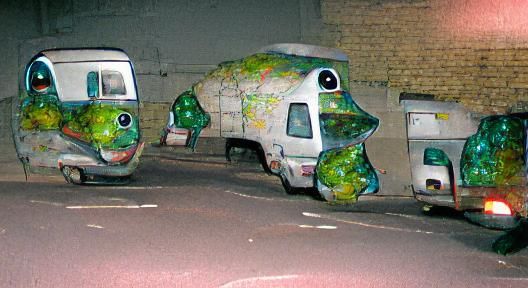 Frog Van in Papier-Mâché on City Street
