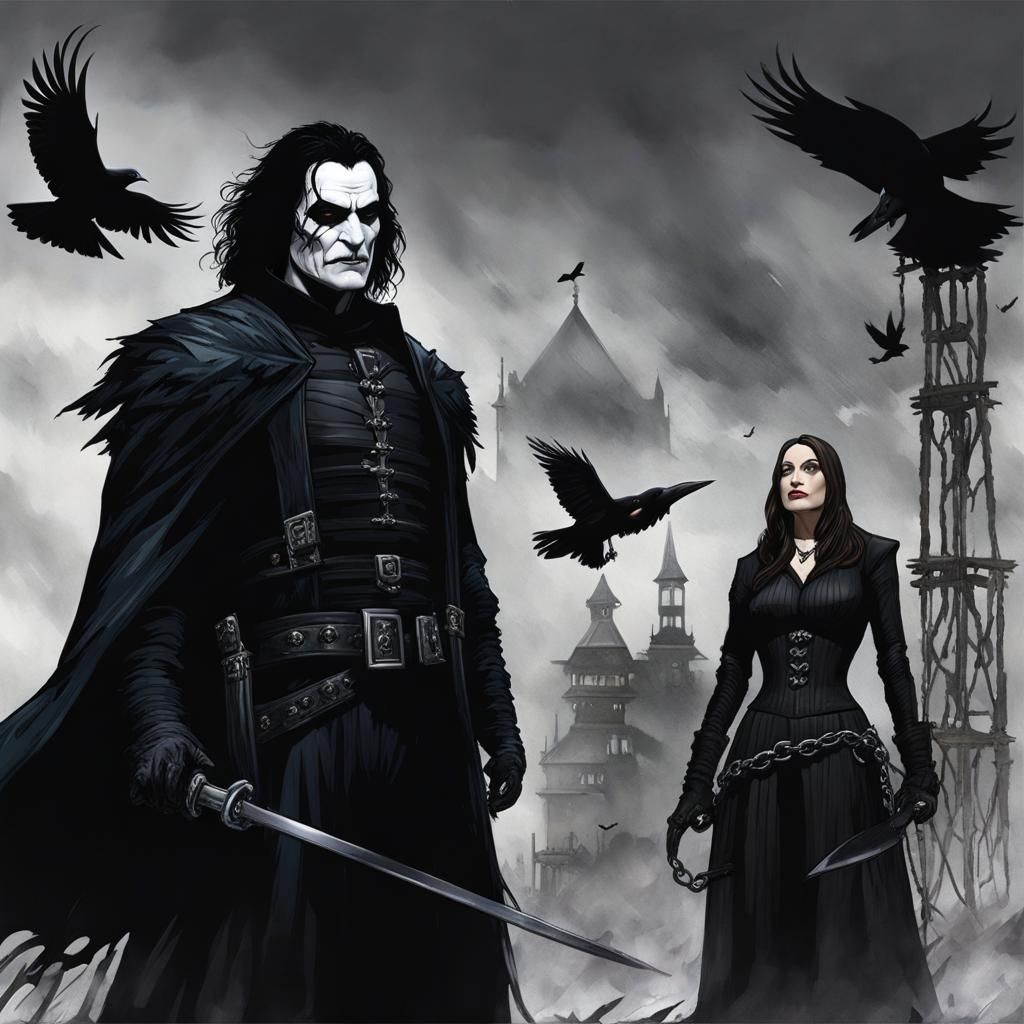 Gothic Valentine's Couple in Chains, Impasto Painting