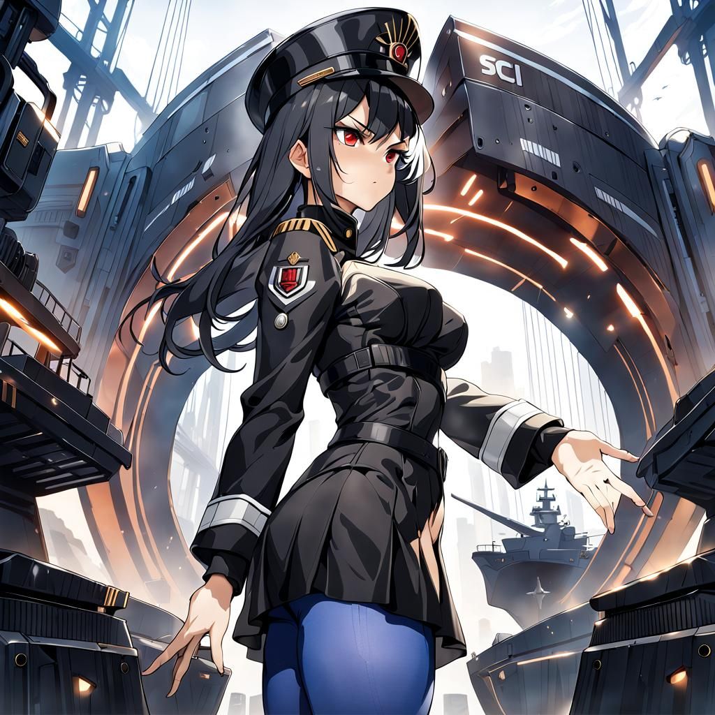 Sci-Fi Military Officer in a Spaceship Bridge