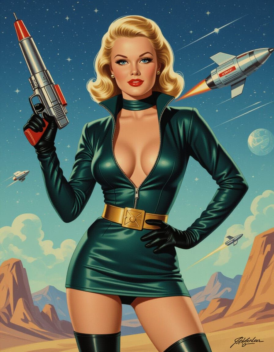 Retro Sci-Fi Pinup Girl with Ray Gun