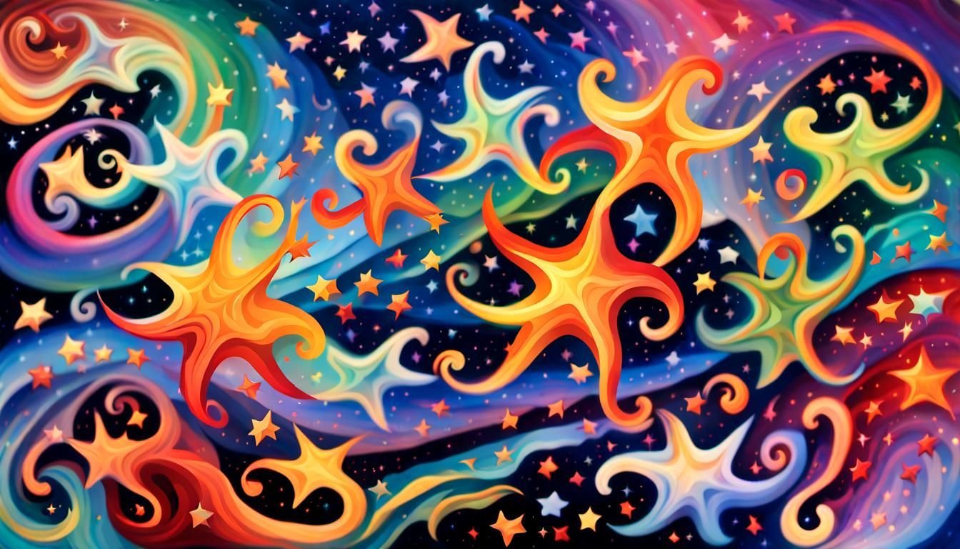 Iridescent Stars in Aboriginal Impasto Painting Style