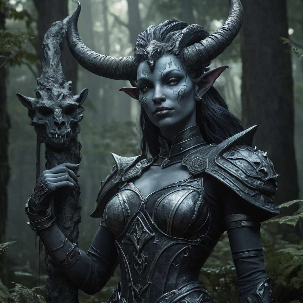 Tiefling Queen Statue in Cosmic Mixed Media