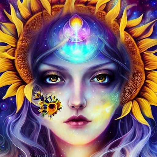 Cosmic Goddess of Light with Sunflowers