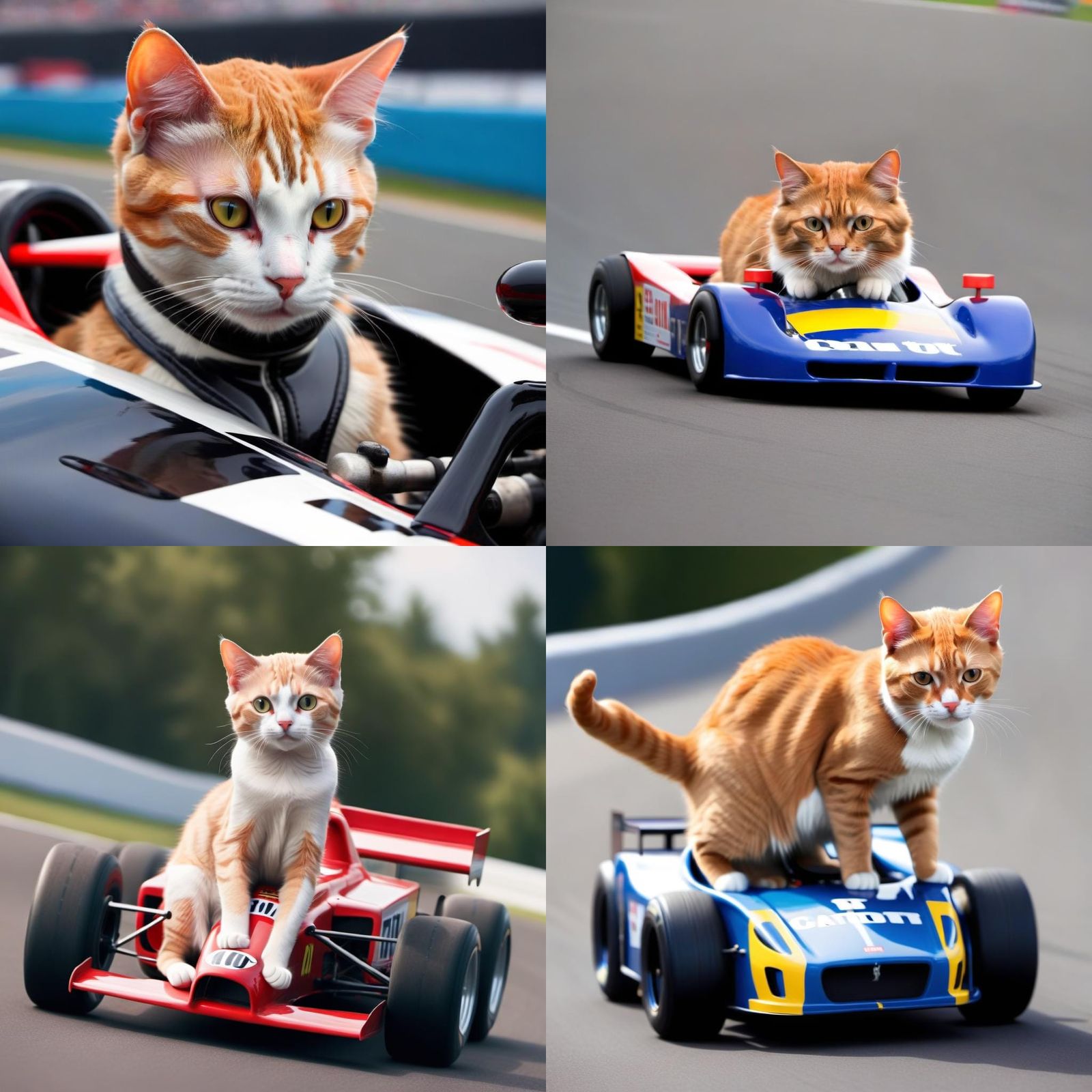 Cat Rides a Race Car