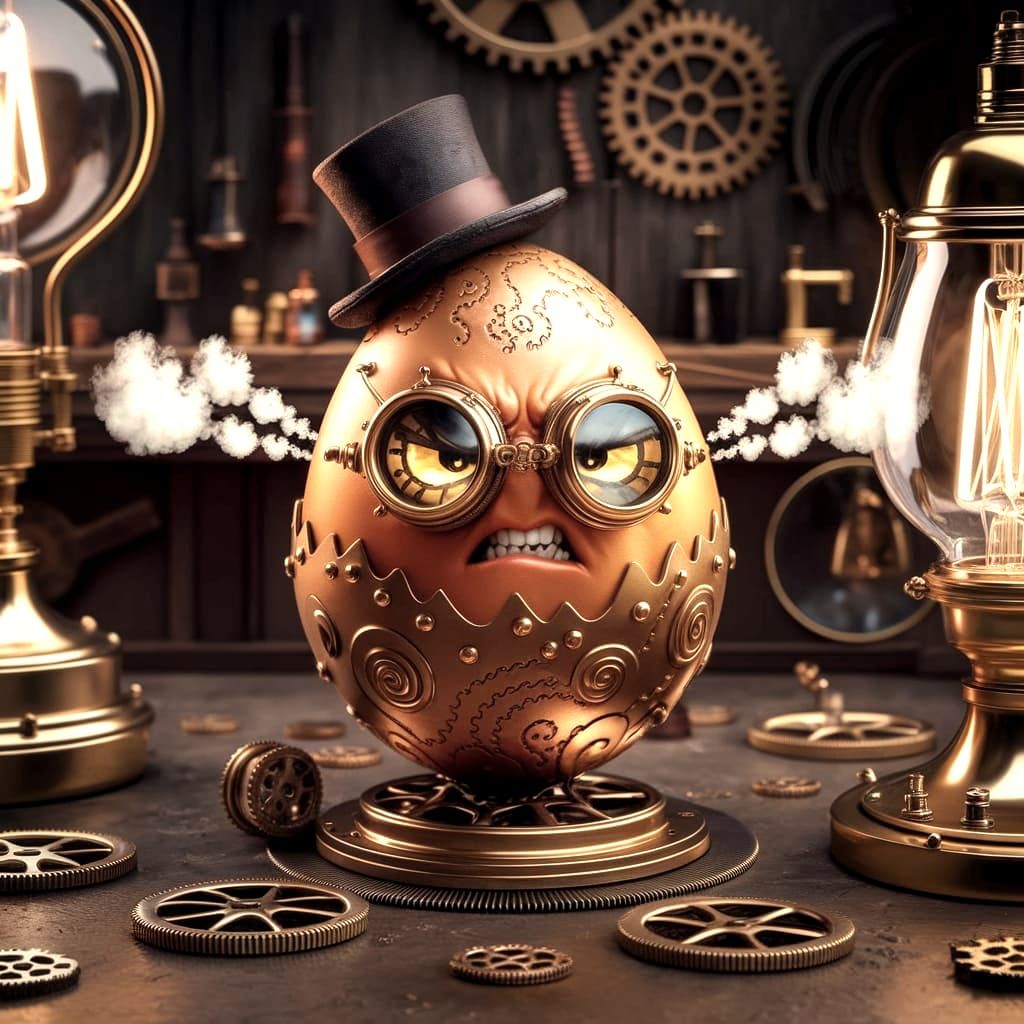 Steampunk Egg with Fierce Mechanical Gaze