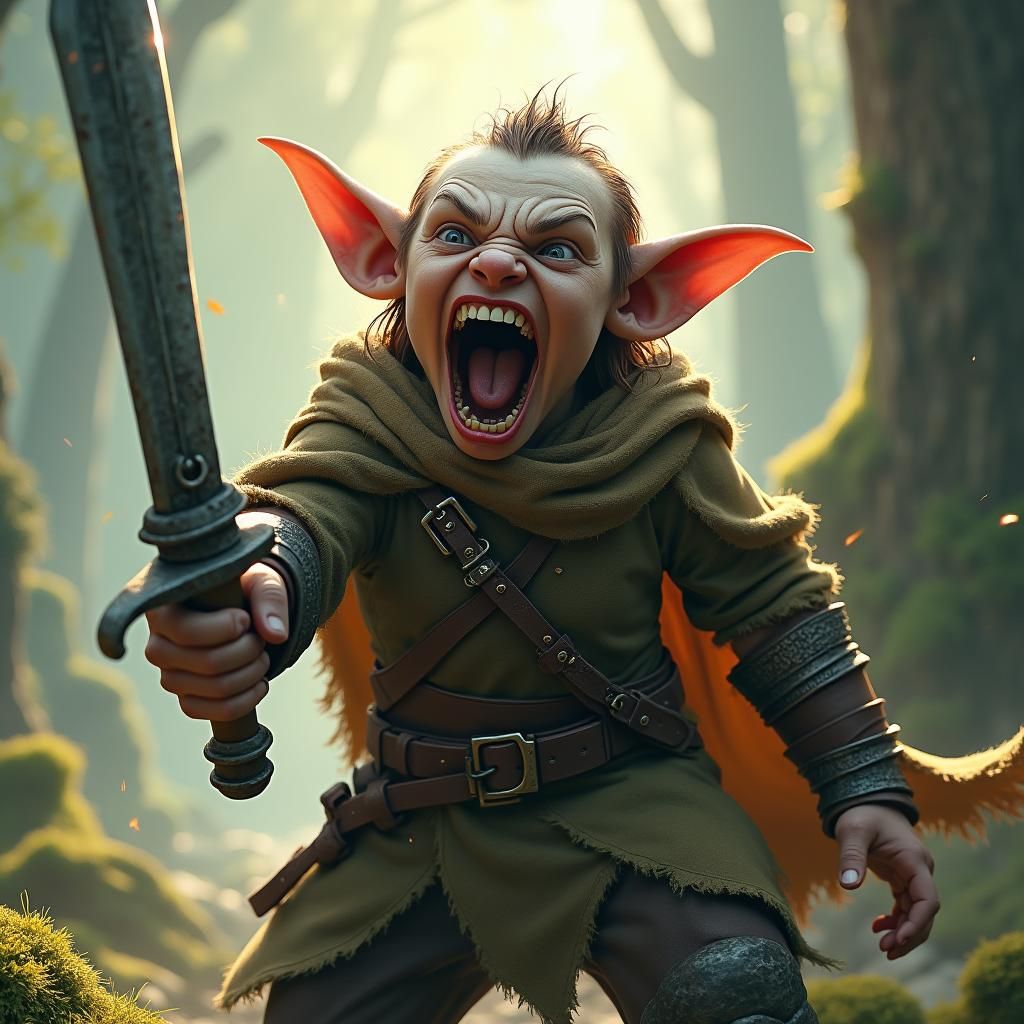 Furious Halfling Warrior's Battle Cry in Mystical Realm