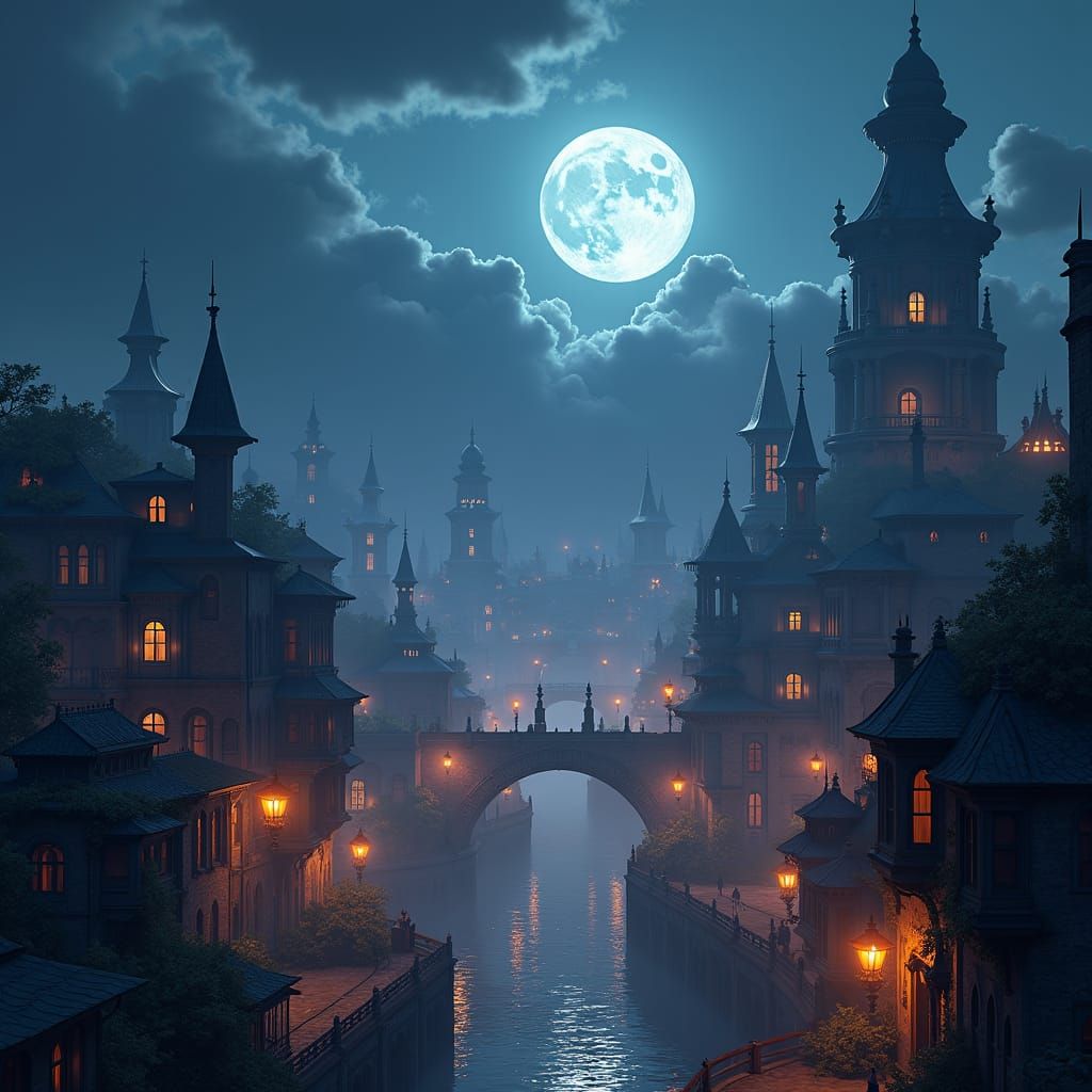 Enchanting Night Cityscape in Ethereal Lighting