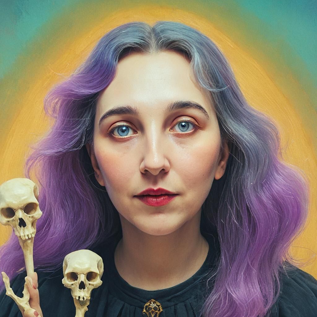 Playful Surrealist Portrait of a Witch with Bone