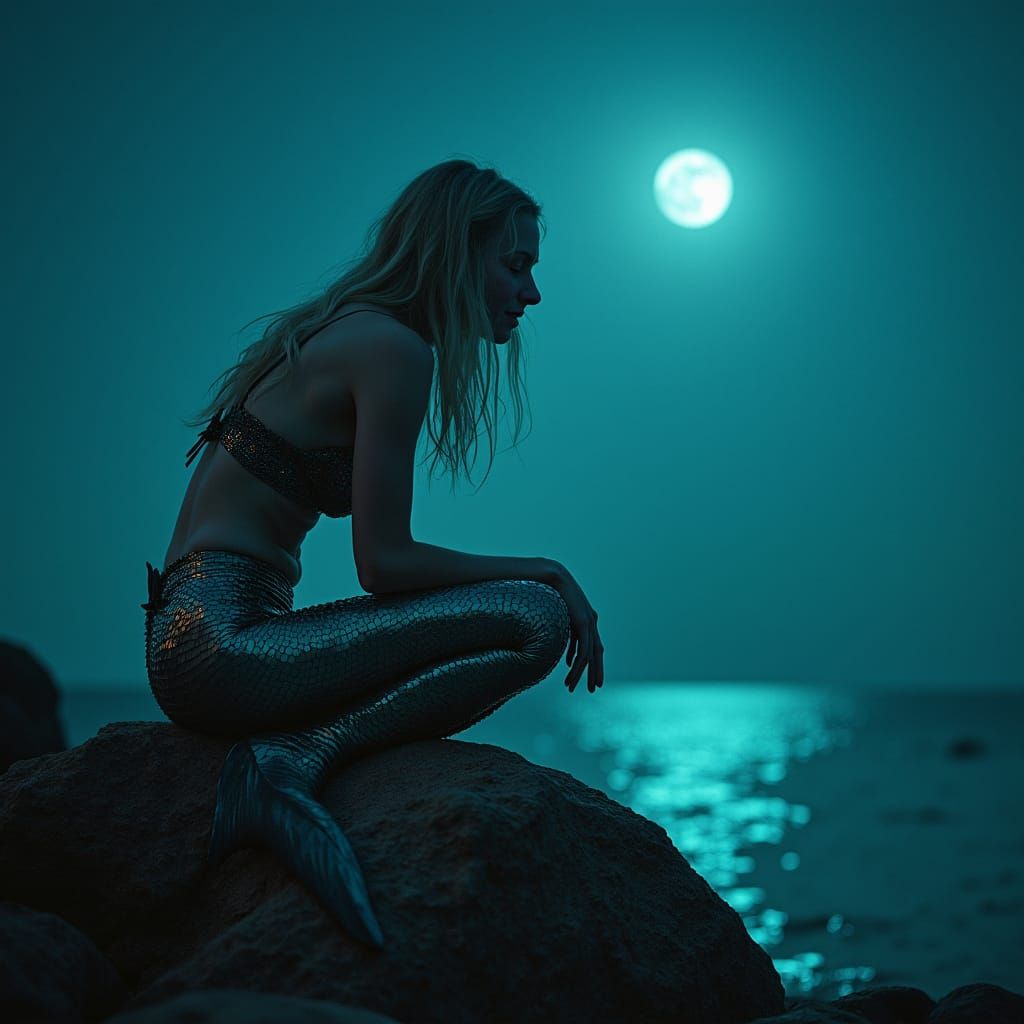 Cyber Mermaid at Night: Cinematic Film Still
