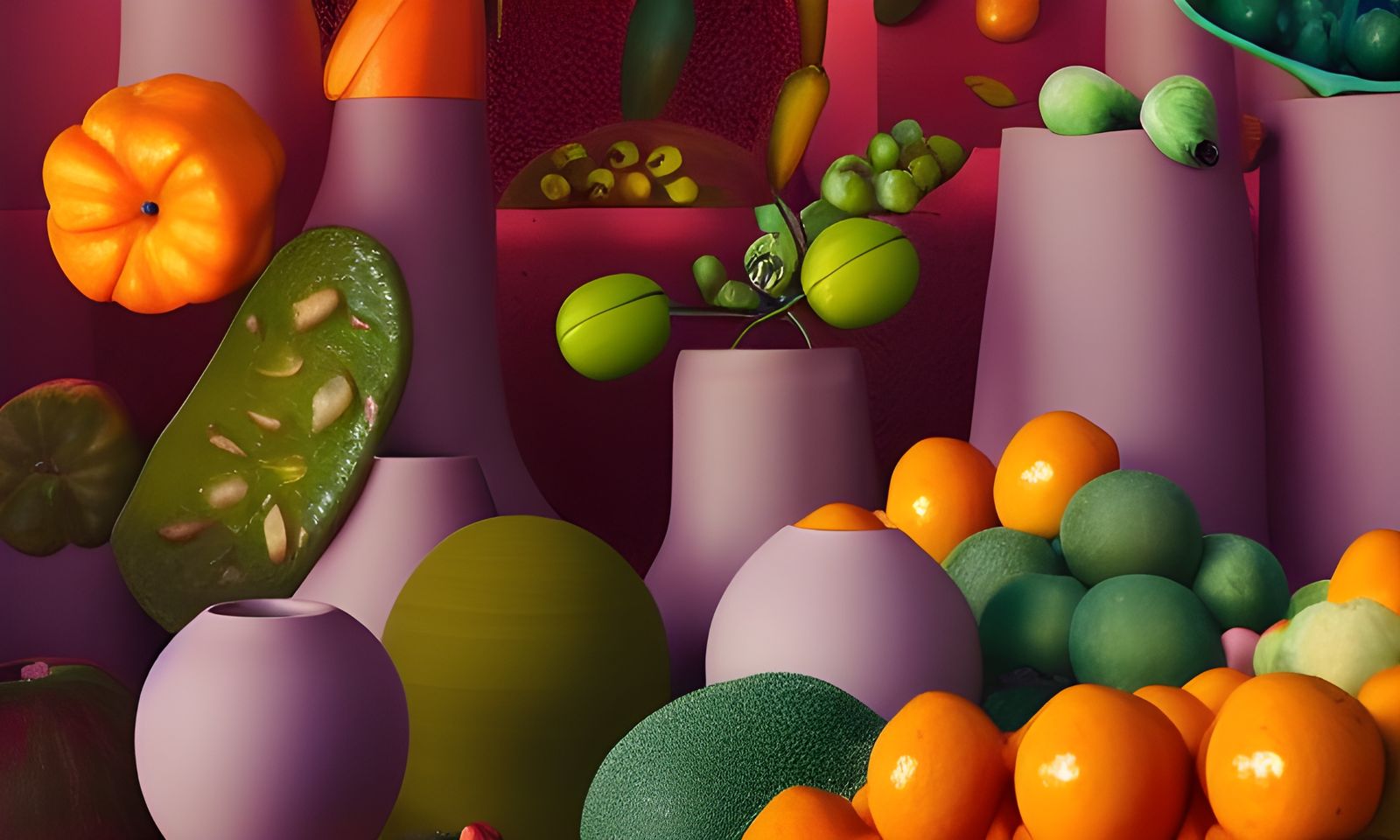 Sentient Still Life of Fruits and Vegetables