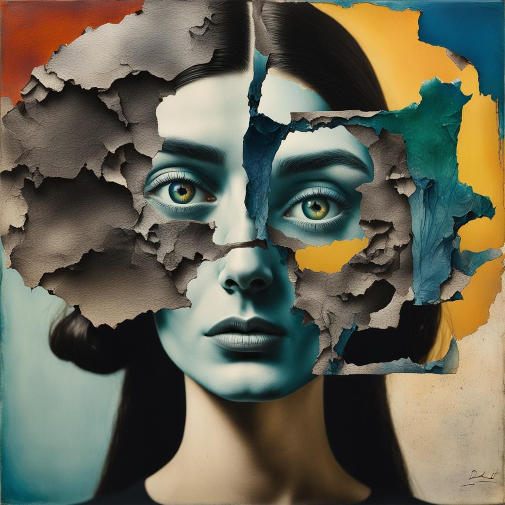 Surreal Split Personality Portrait in Torn Photo Collage