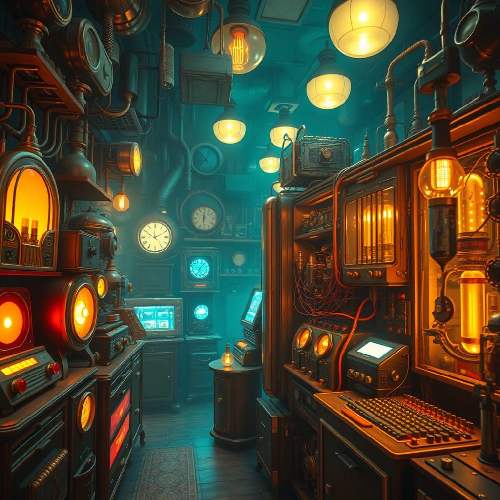 Steampunk Gadgets Illuminated by Warm, Golden Light