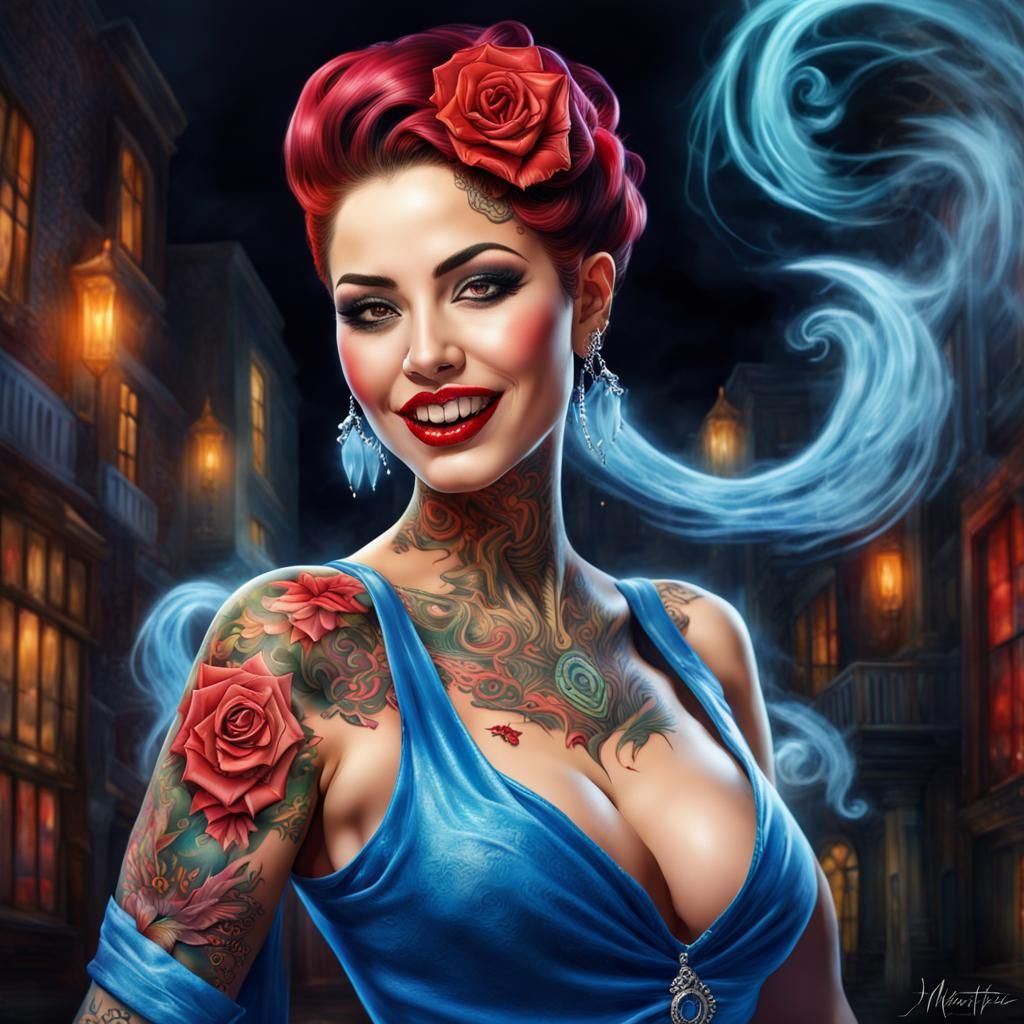 Latina Vampire Pinup with Bold Body Tattoo