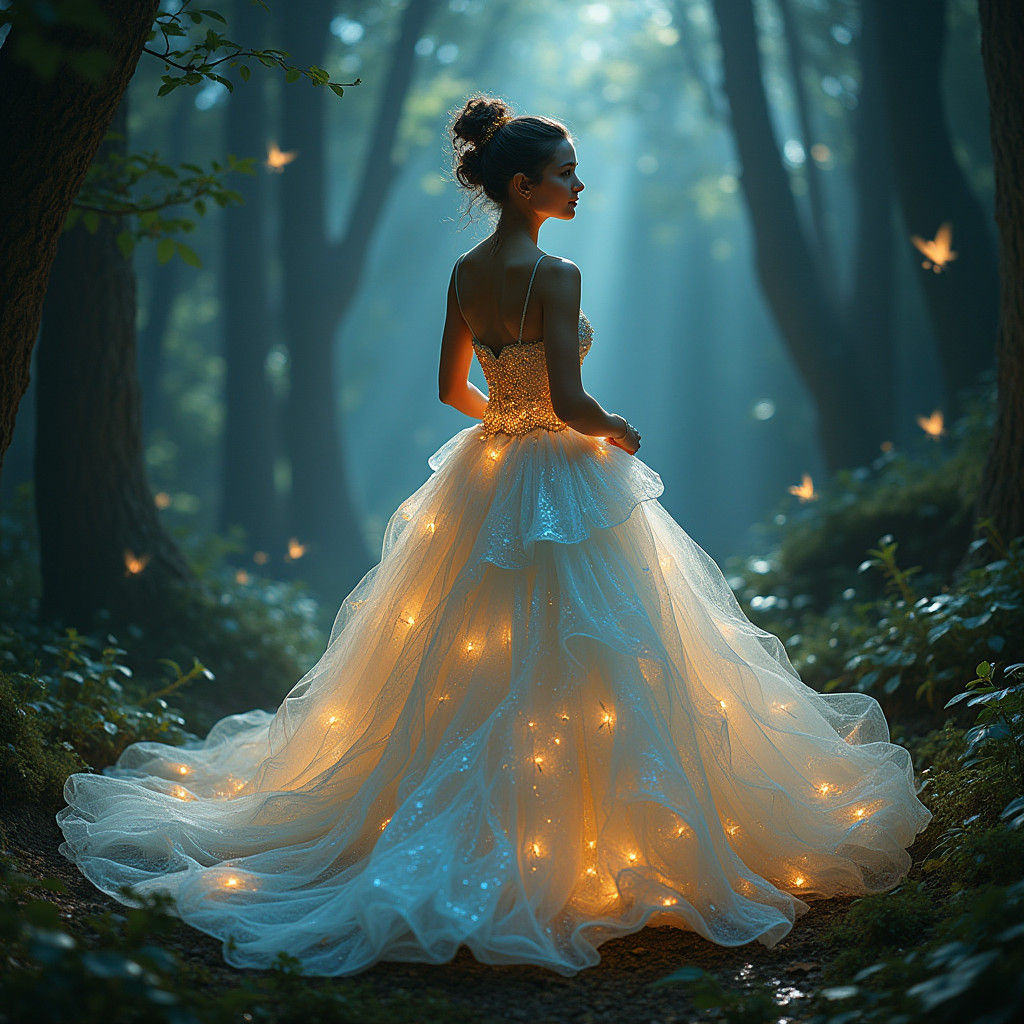 Enchanting Gown in Crystal Forest: Hyperrealistic Concept Ar...