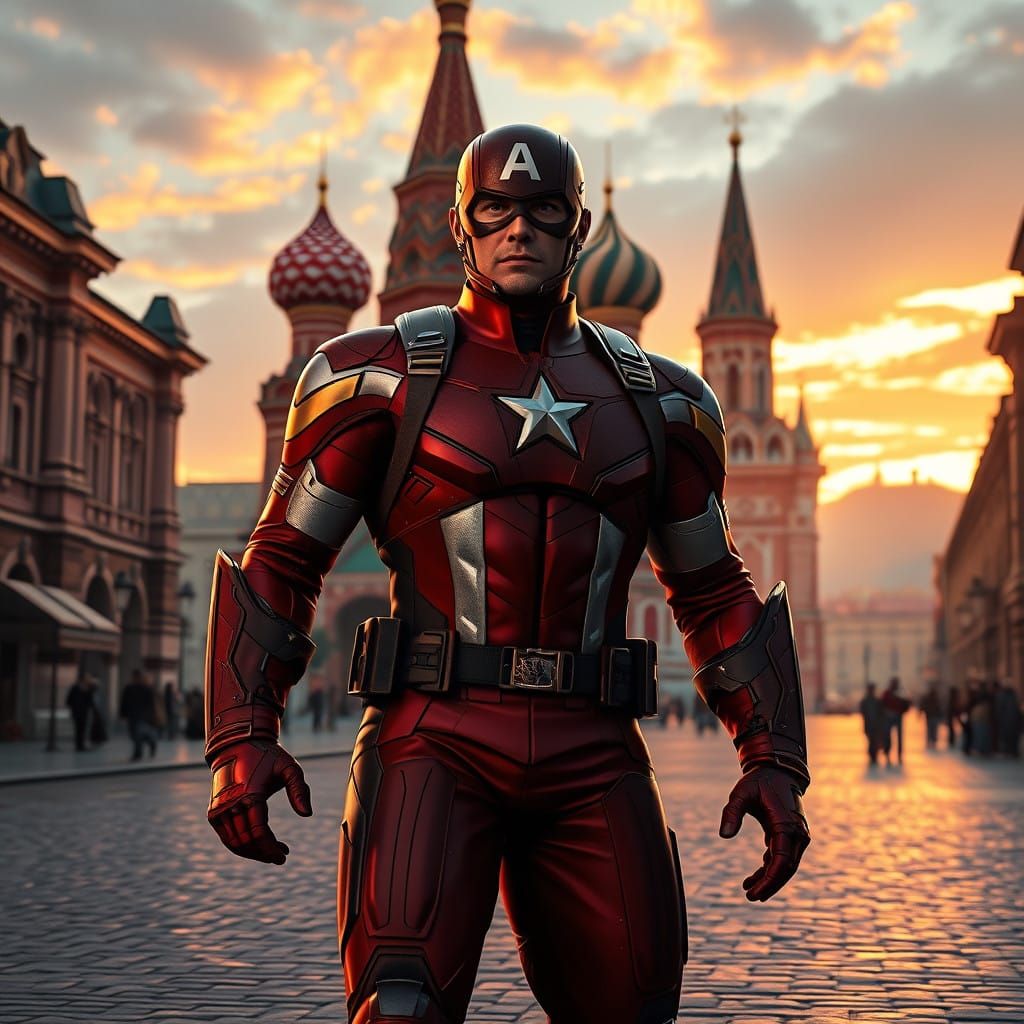 Captain America in Crimson Regalia Dominates Red Square