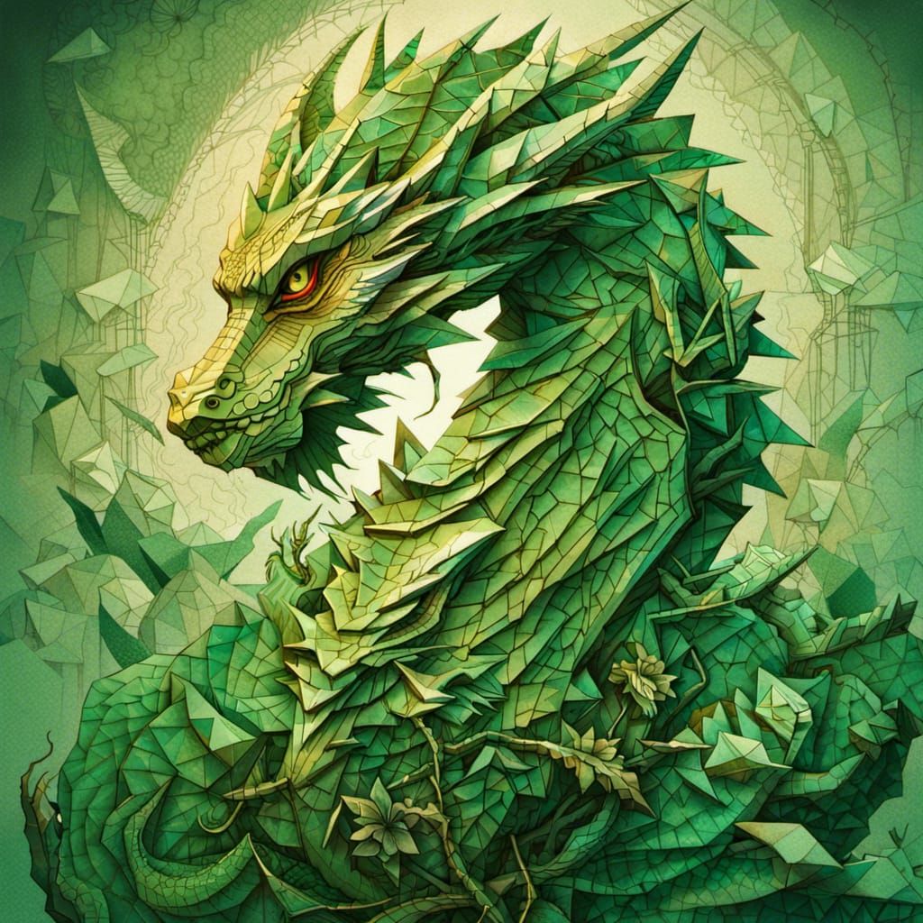 Origami green Dragon
