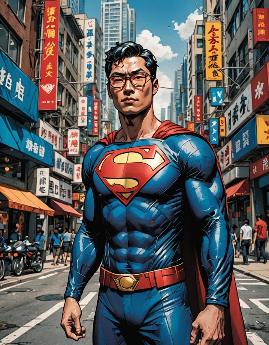 Confident Young Man as Superman in Comic Book Style