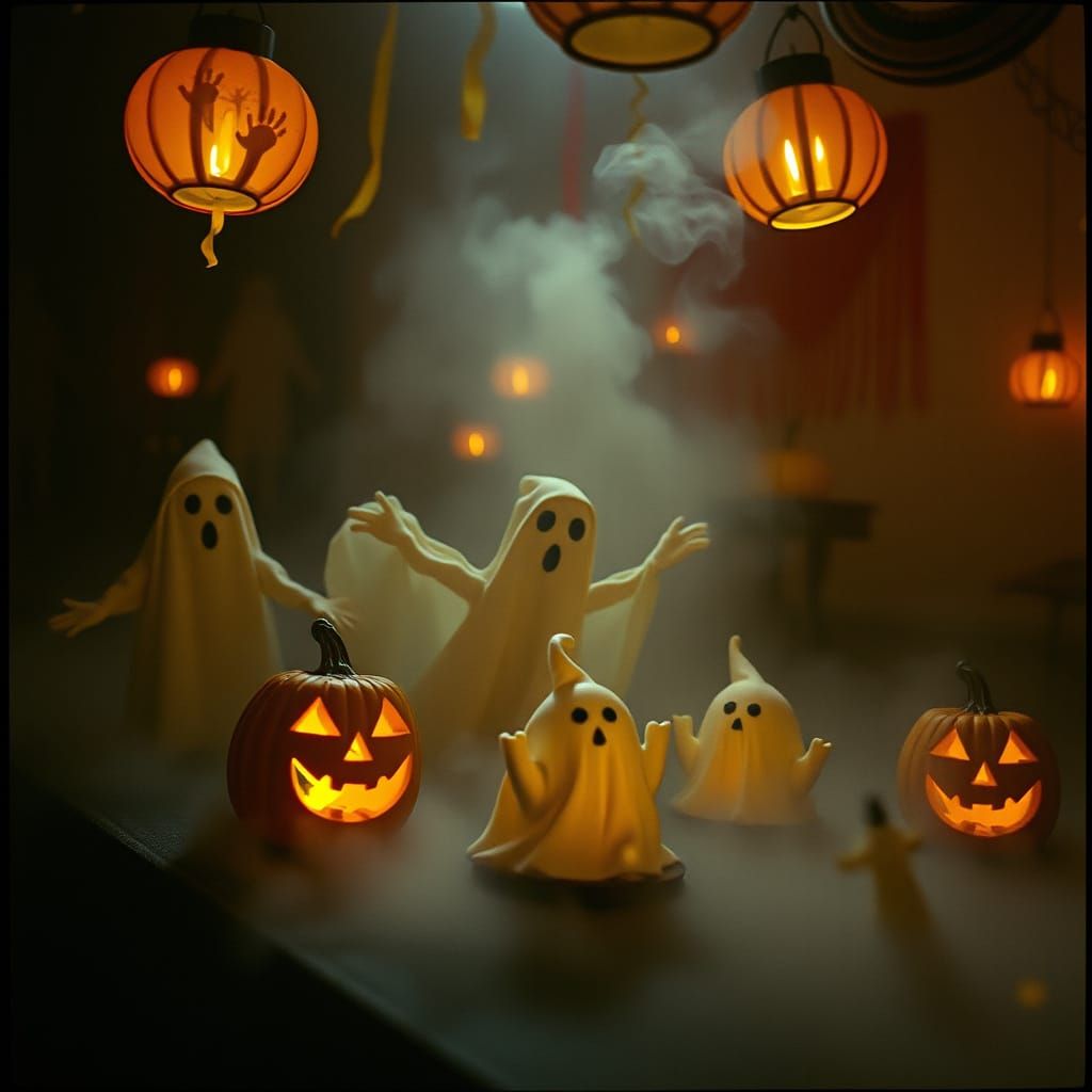 Spooky Birthday Party with Ghosts and Pumpkin Lamps
