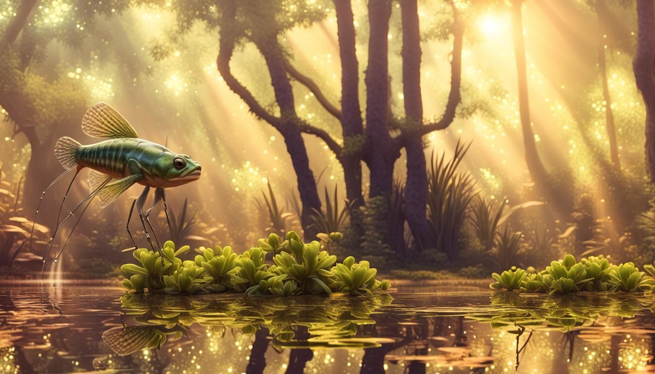 Night Garden Greeting with Airfish in Surreal Style