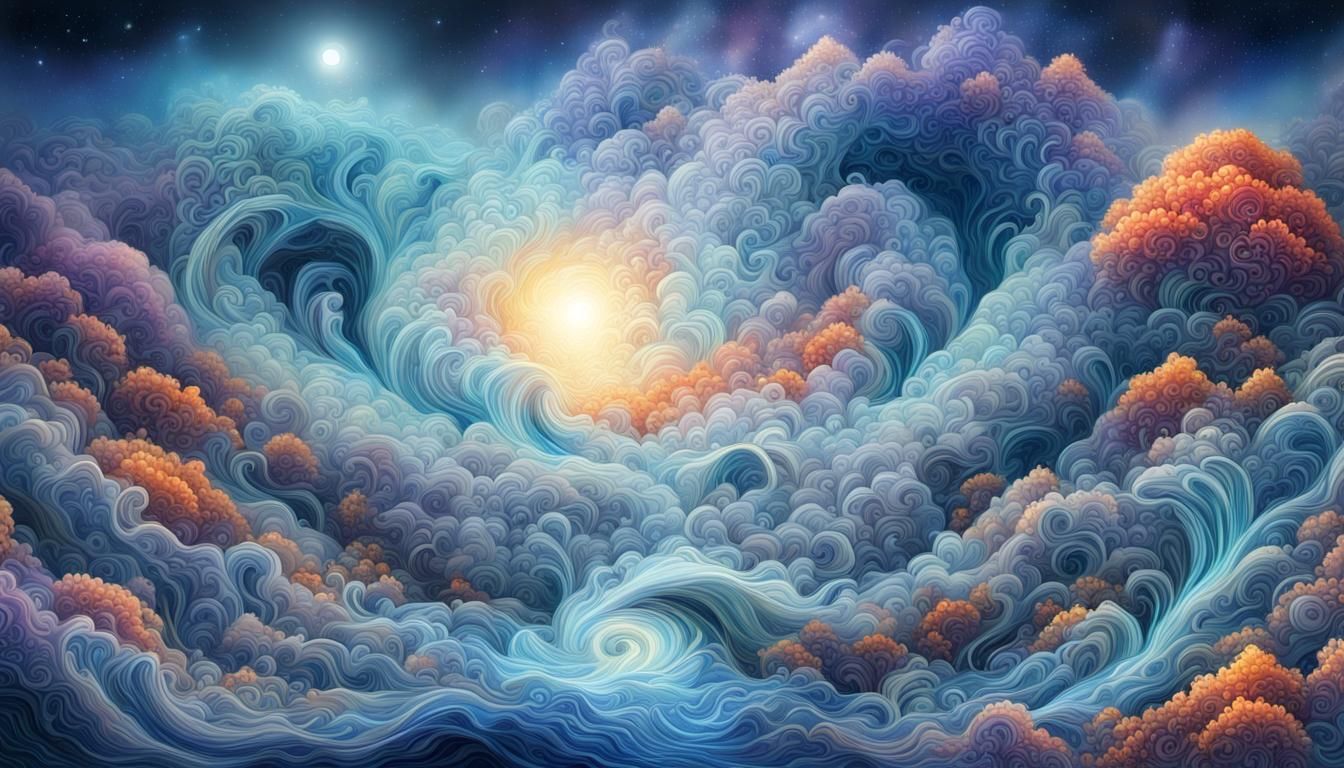 Ethereal Cosmic Landscape in Digital Mixed Media