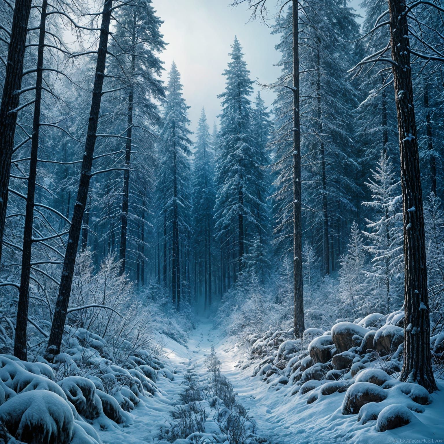 Eerie Winter Forest Landscape in Sinister Style