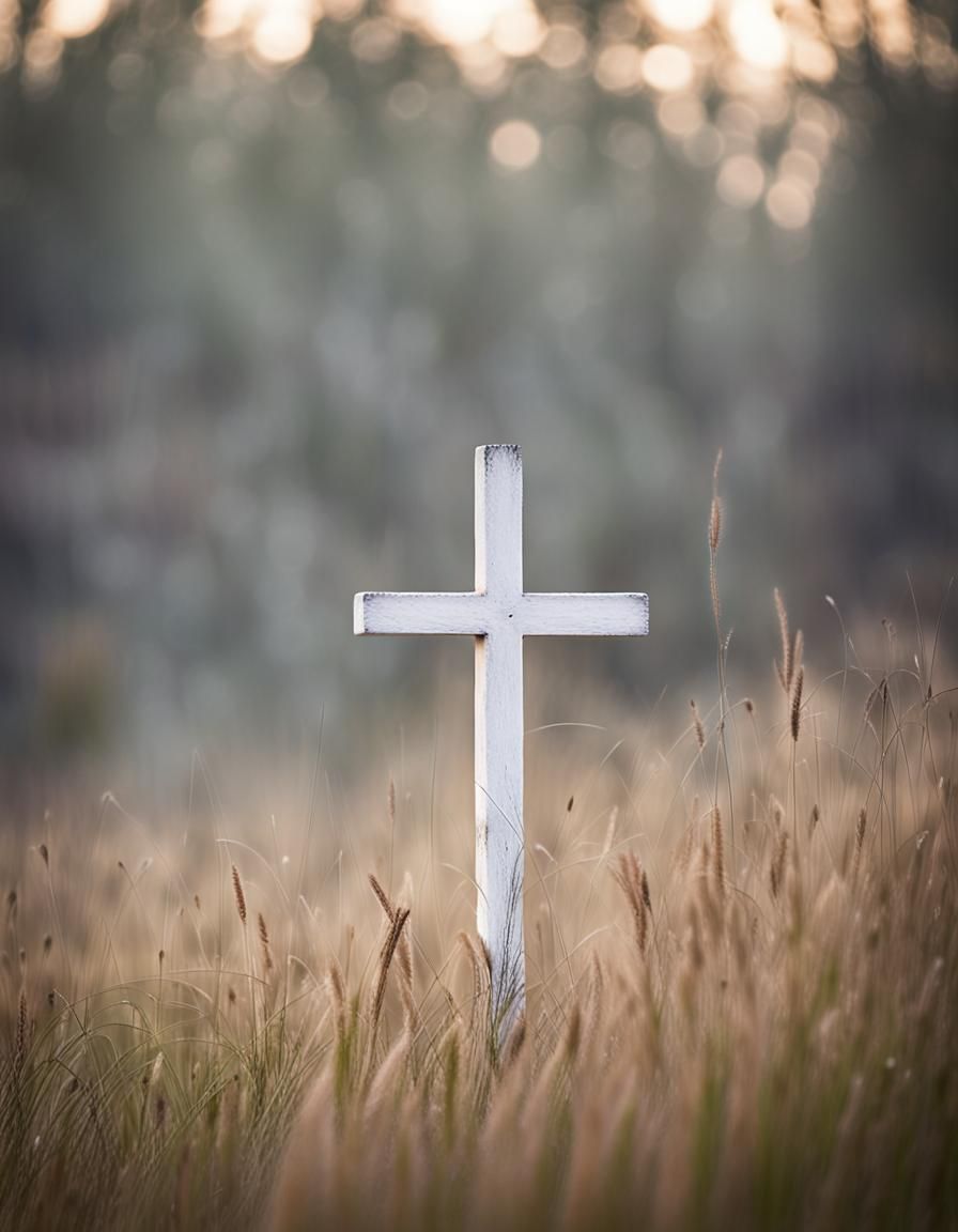 Lone White Cross in Fog, Professional Photography