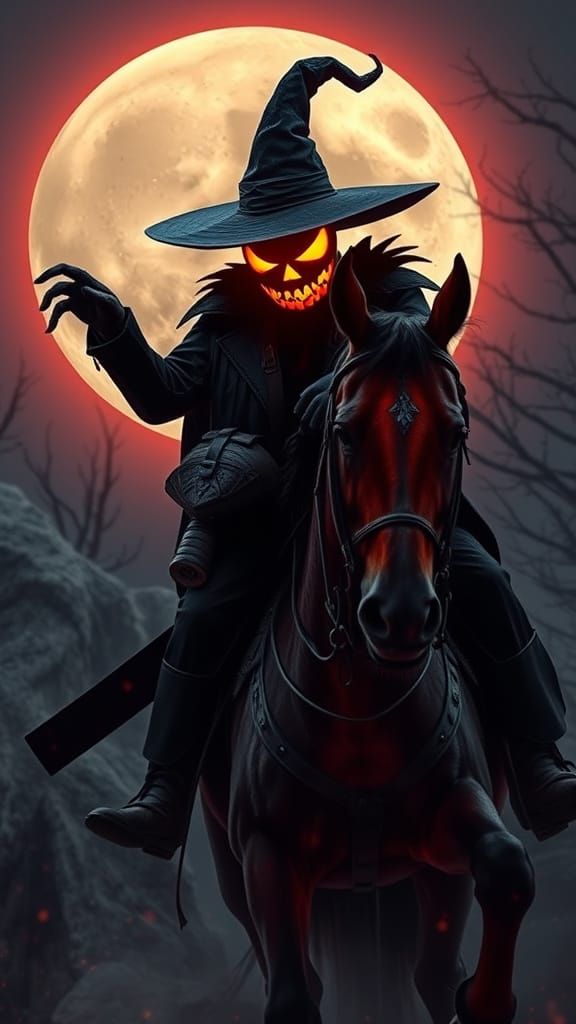 Headless Horseman with Flaming Jack-o-Lantern Head