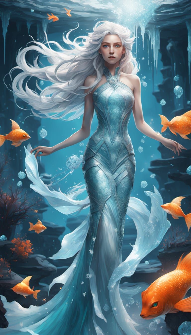 Yae Miko as Ice Mermaid Queen in Underwater Realm