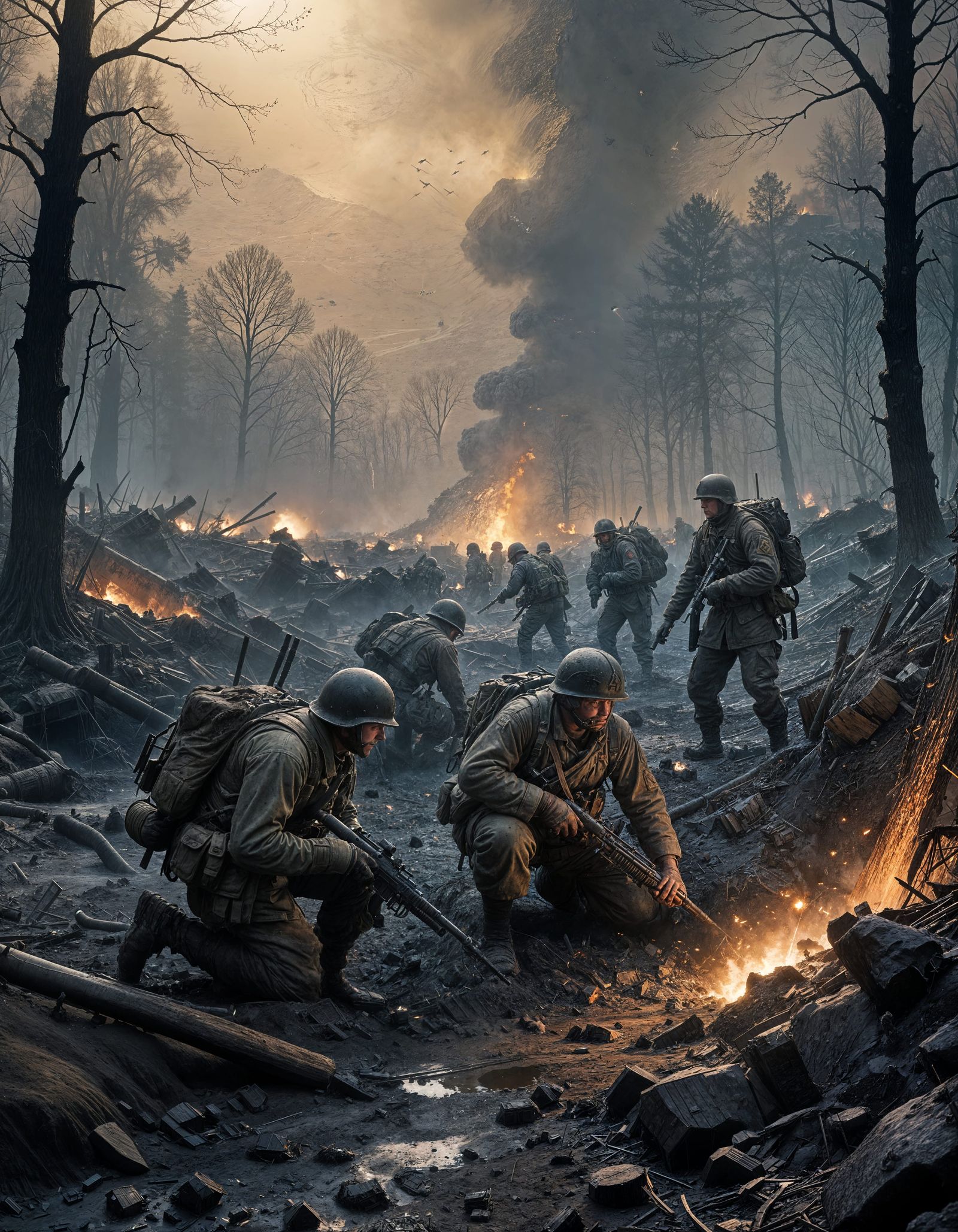 Battle-Torn Landscape in Gritty, Cinematic Style